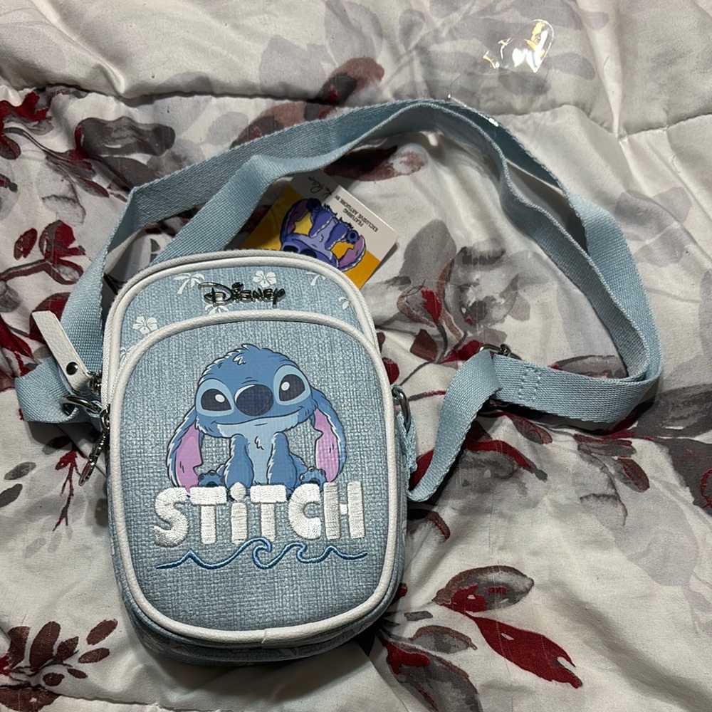 Primark Blue and White Crossbody Bag with Stitch Design
